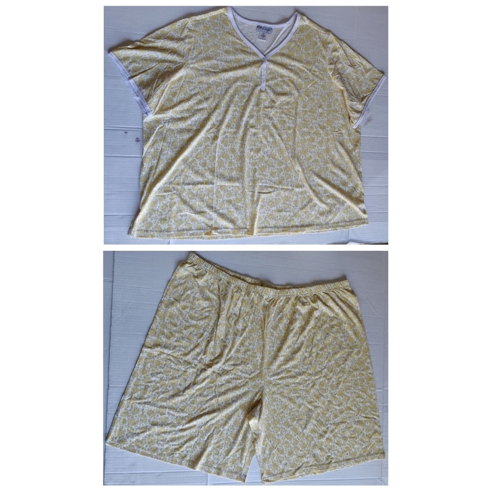 Cozee Corner Pajama Set Size 4X Short Sleeve Shirt & Shorts‎ White Yellow